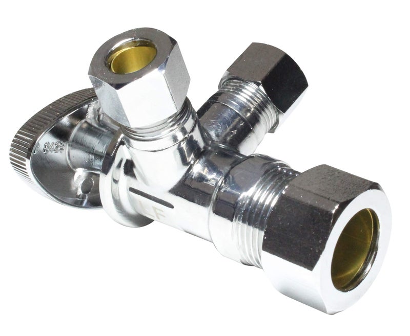 Miiflex Dual Compression Outlet Angle Stop Valve, Plumbing Fitting, Quarter Turn, Single Handle Independent Multi-Select Positions, Water Valve Shut Off 1/2" NOM (5/8" OD) x (3/8 inch x 3/8 inch) - Image 1